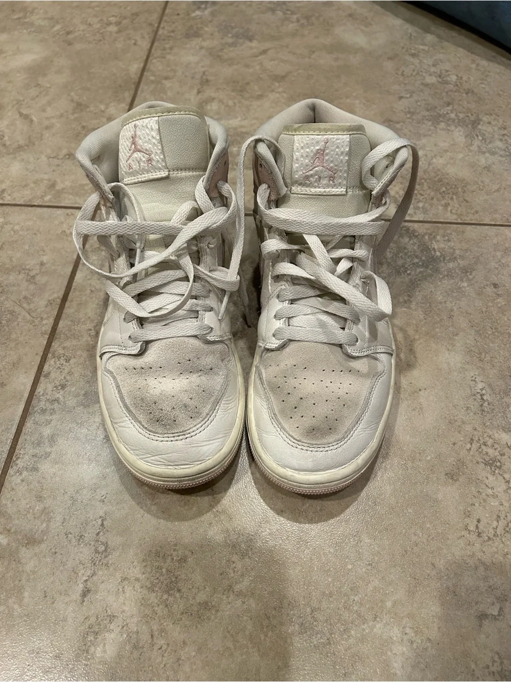 Nike Air Jordan Women's High-Top Sneakers in White and Light Pink Suede